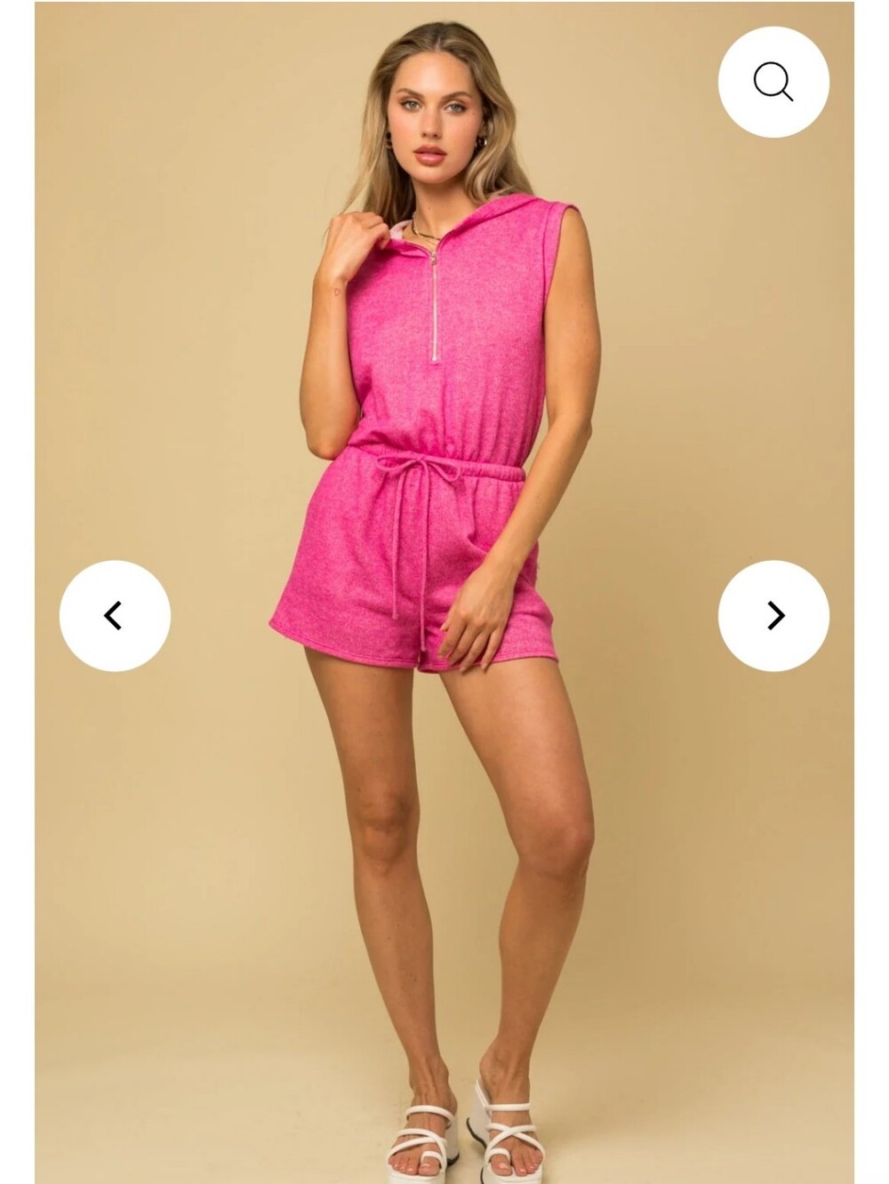 Gilli Sierra Hooded Shorts Romper in hot pink features a sleeveless design